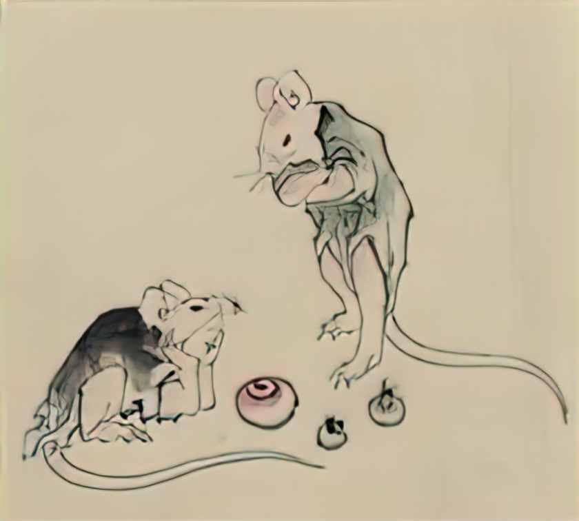 Katsushika Hokusai two mice one lying on the ground with head resting Art A4 Photo Print