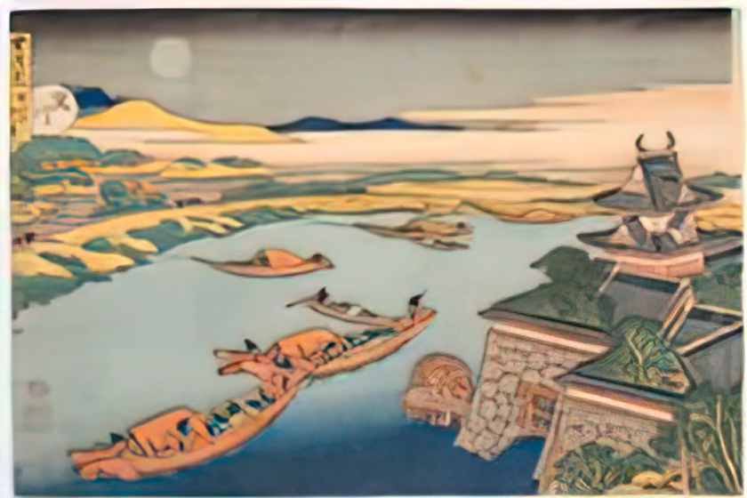 Katsushika Hokusai yodo gawa from setsugekka snow moon and flowers Art A4 Photo Print