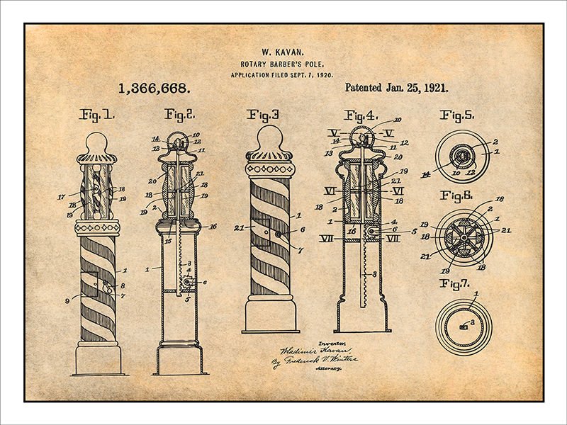 Kavan Rotary Barber Pole Patent Drawing 1921 barber advert A4 Photo Print