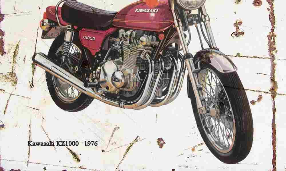 Kawasaki KZ1000 1976 Aged Vintage A4 Photo Print