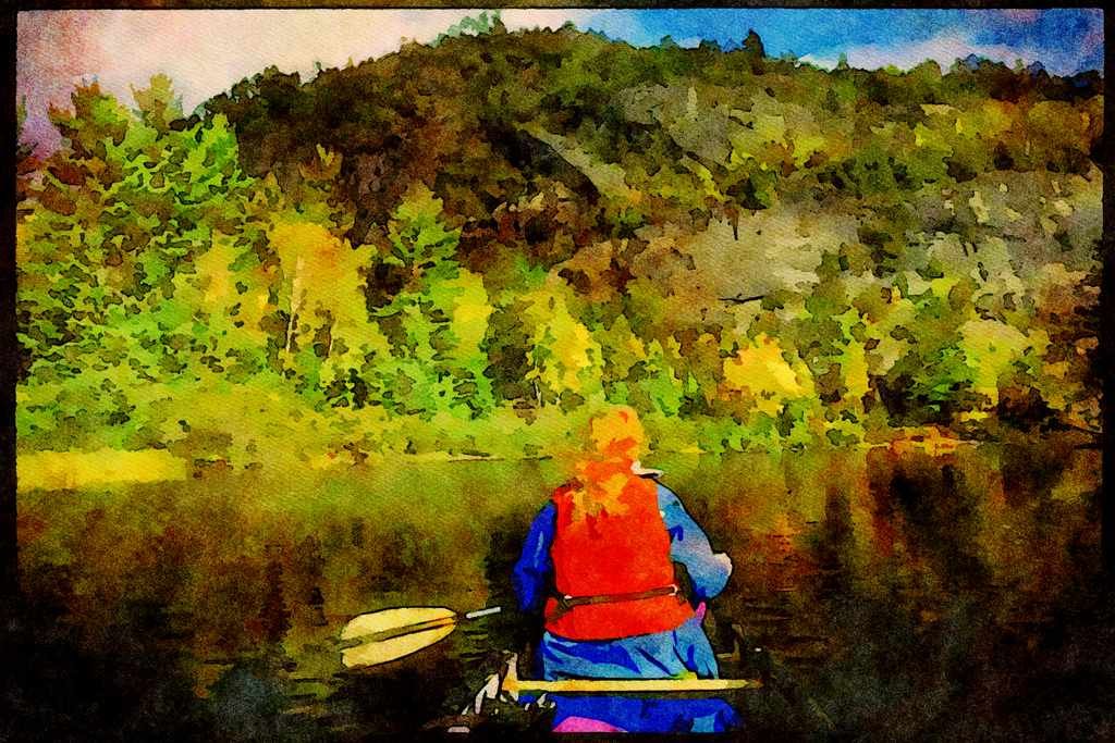 Kayak Canoes 155017 Fall Canoeing Quebec A4 Limited Edition Watercolour Print
