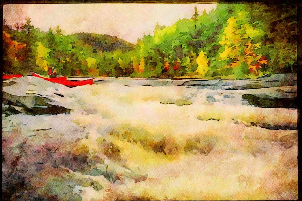 Kayak Canoes 155022 Canoe In Rapids Quebec A4 Limited Edition Watercolour Print