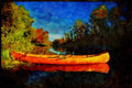 Kayak Canoes 155024 Cedarstrip Canoe And Fall Colors Quebec A4 Limited Edition Watercolour Print