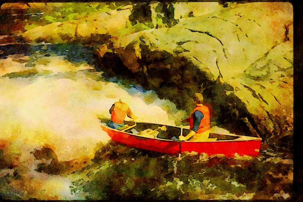 Kayak Canoes 155035 St. Marguerite River, Quebec A4 Limited Edition Watercolour Print