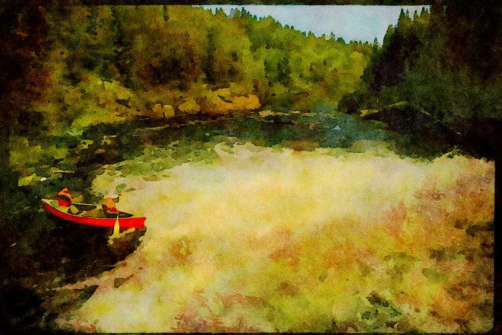 Kayak Canoes 155045 Chicoutimi River, Quebec A4 Limited Edition Watercolour Print