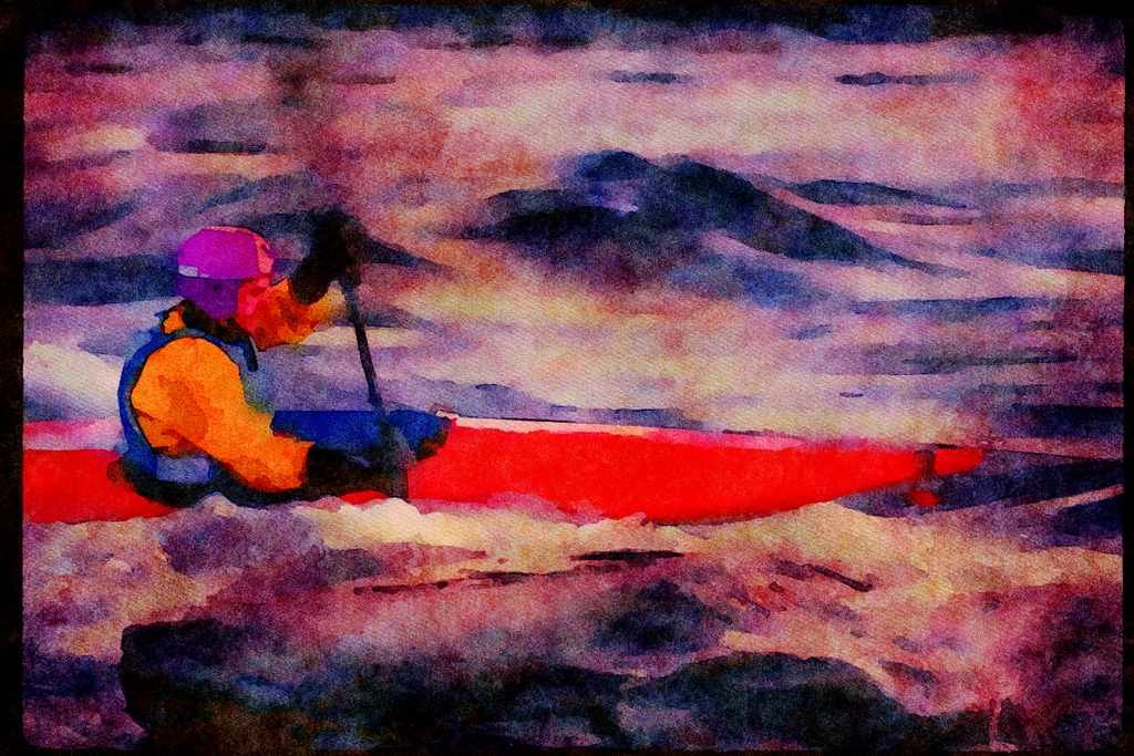 Kayak Canoes 155049 Kayaker Baffin Island A4 Limited Edition Watercolour Print