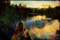 Kayak Canoes 155059 Sunset Paddle Gatineau River, Quebec A4 Limited Edition Watercolour Print