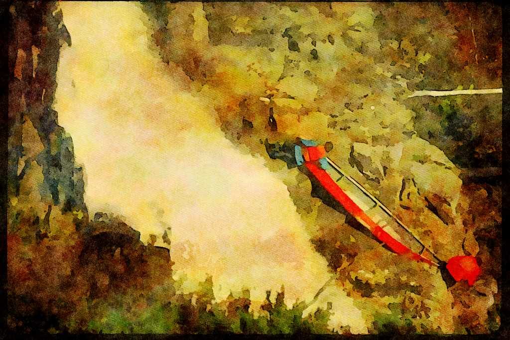 Kayak Canoes 155060 Canoe By Waterfall Quebec A4 Limited Edition Watercolour Print