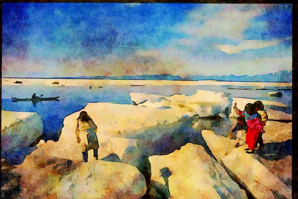 Kayak Canoes 155068 Arctic Kayaking And Ice Pond Inlet, N.W.T. A4 Limited Edition Watercolour Print