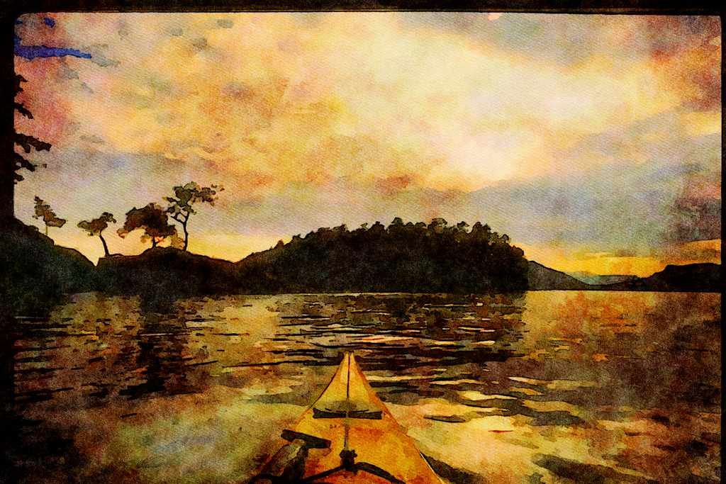 Kayak Canoes 155077 Kayak Bow Vancouver Island A4 Limited Edition Watercolour Print