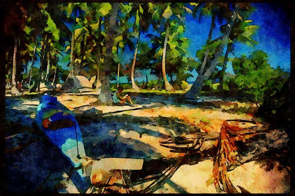 Kayak Canoes 155085 Ocean Kayaking Belize A4 Limited Edition Watercolour Print
