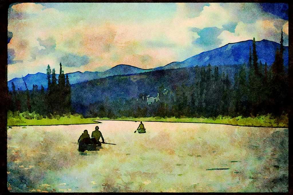 Kayak Canoes 155090 Canoeists Nahanni River A4 Limited Edition Watercolour Print