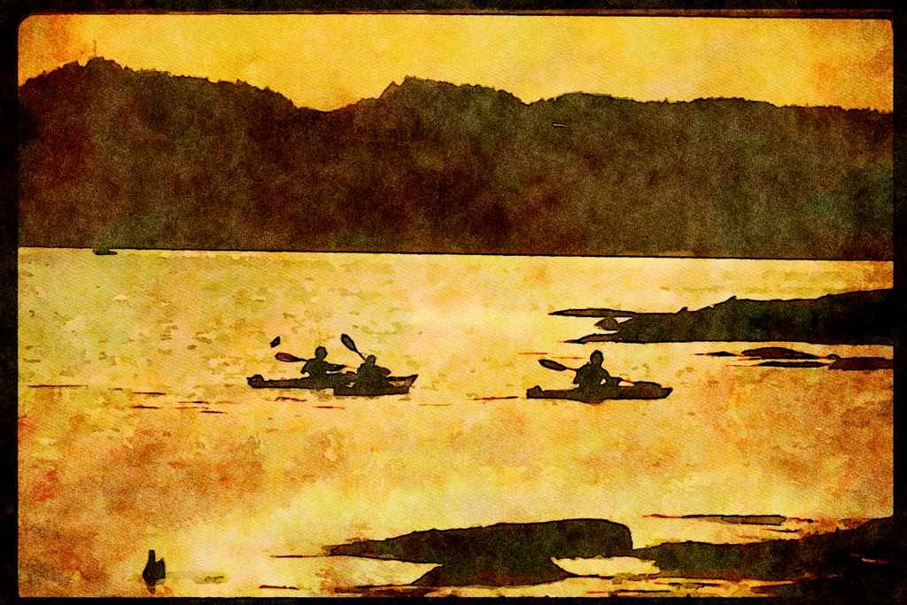 Kayak Canoes 155091 Kayakers Vancouver Island, B.C. A4 Limited Edition Watercolour Print