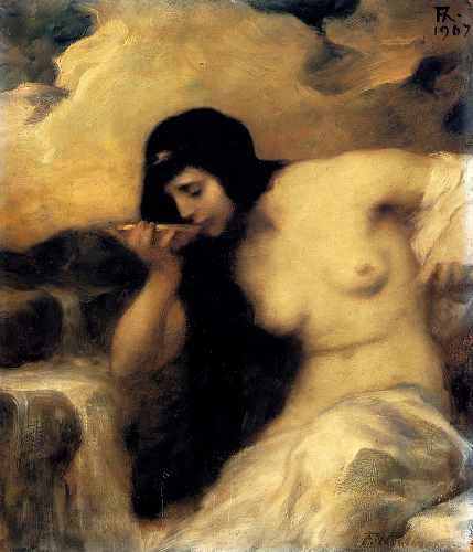 Keller Ferdinand A Nymph Drinking At A Spring A4 Photo Print