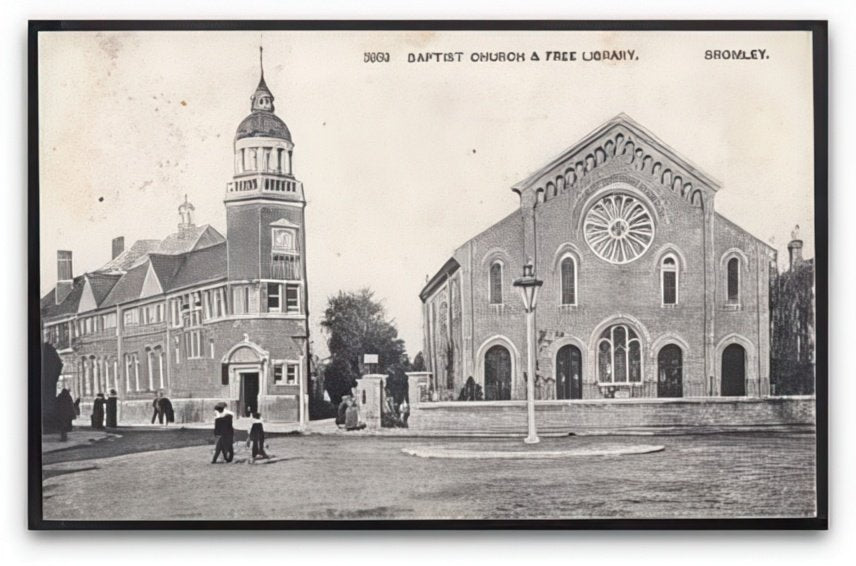 Kent Bromley Baptist Church & Free Library Lamp Post In Road Vintage A4 Photo Print