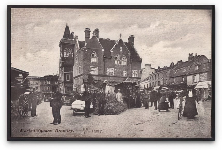 Kent Bromley Market Square Stalls In Road Lady Puses Bicycle Vintage A4 Photo Print