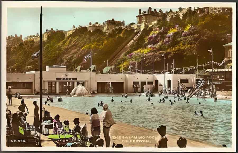 Kent England Folkestone Swimming Pool Vintage A4 Photo Print