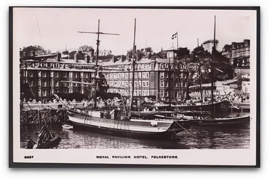 Kent Folkestone Royal Pavilion Hotel From Harbour Sailing Boats Vintage A4 Photo Print