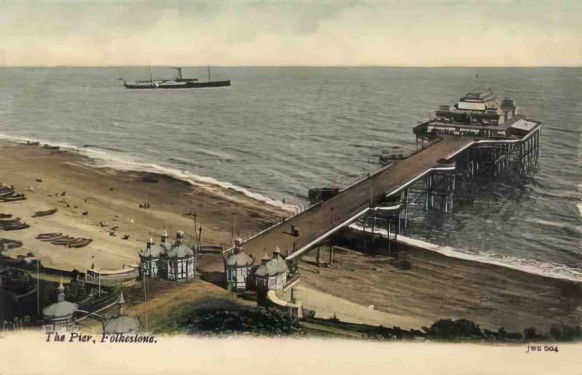 Kent Folkestone The Pier showing a steamboat Vintage A4 Photo Print
