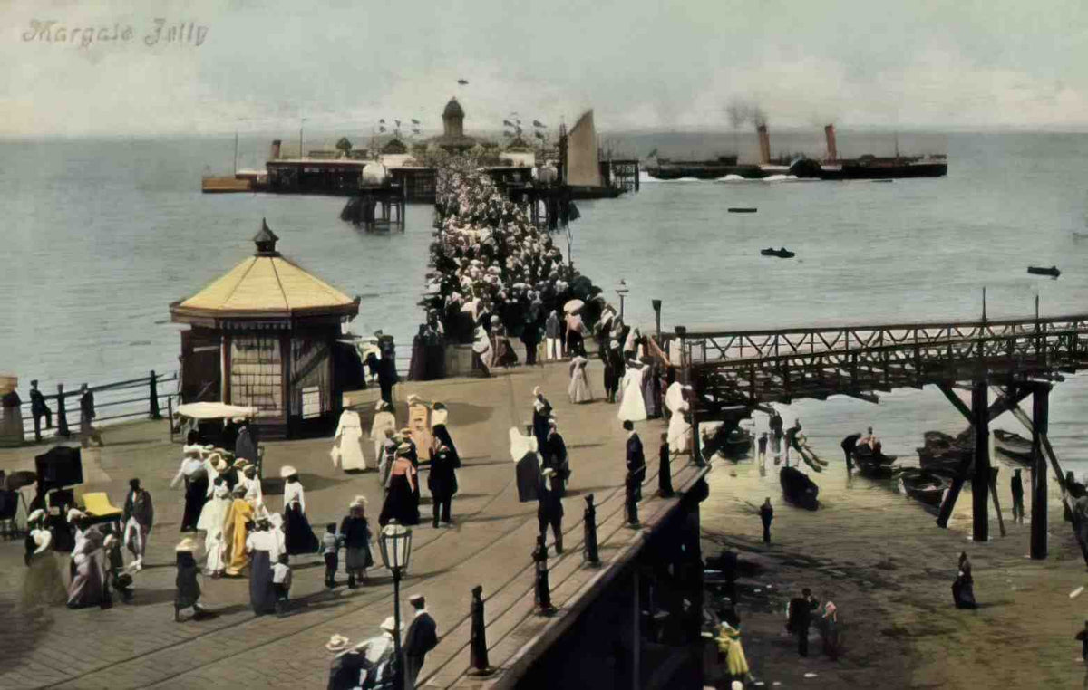 Kent Margate Jetty with a departing steamboat c1907 Vintage A4 Photo Print