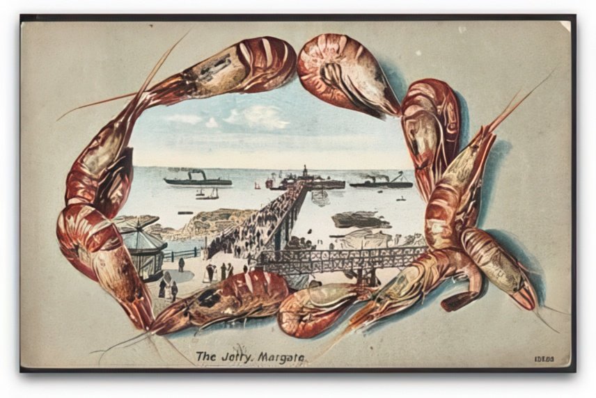 Kent Margate The Jetty Pier Steamers View Inside Embossed Shrimps Vintage A4 Photo Print