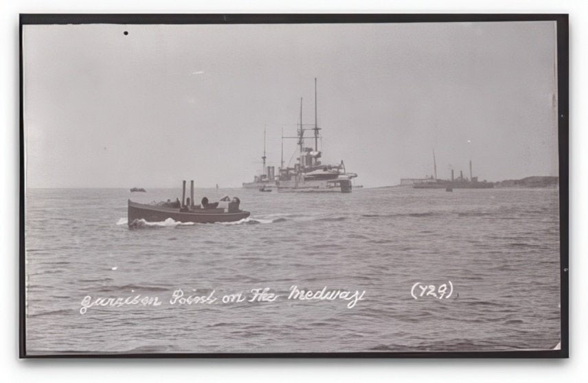 Kent Rochester River Medway Garrison Point Battleships & Steam Tug Vintage A4 Photo Print