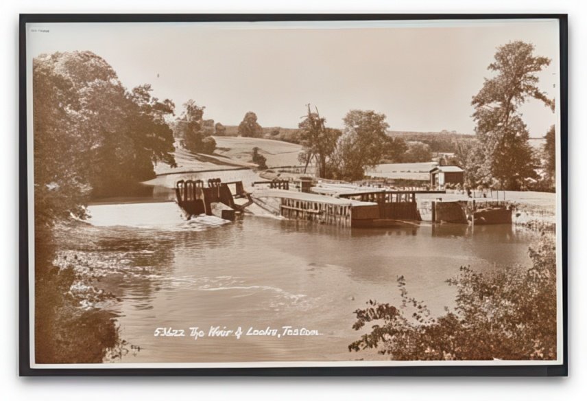 Kent Teston River Medway Weir & Locks Gates Closed Vintage A4 Photo Print