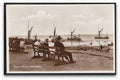 Kent Whitstable Reeves Beach 4 Sailing Barges In Line Ladies In Bench Vintage A4 Photo Print