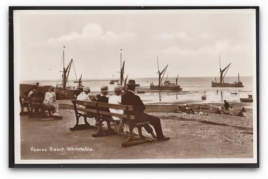 Kent Whitstable Reeves Beach 4 Sailing Barges In Line Ladies In Bench Vintage A4 Photo Print