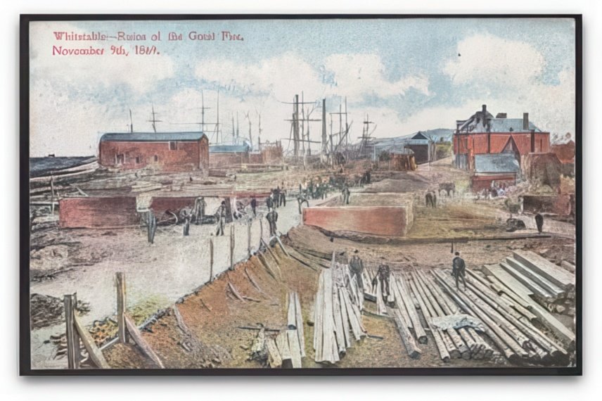 Kent Whitstable Ruins From Great Fire Nov 9th 1869 Men By Timber Vintage A4 Photo Print