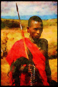 Kenya Africa 253000 Young Masai Warrior A4 Limited Edition Watercolour Print