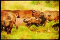 Kenya Africa 253024 Cape Buffalo And Egrets A4 Limited Edition Watercolour Print