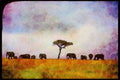 Kenya Africa 253036 African Elephants Marching Single File A4 Limited Edition Watercolour Print