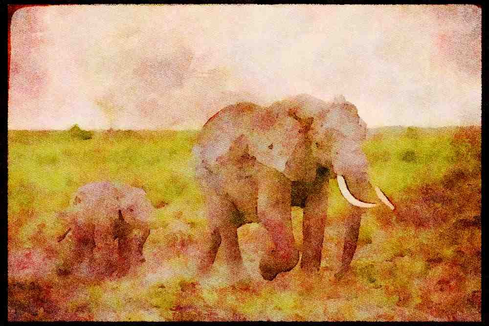 Kenya Africa 253073 Elephants On The Masai Reserve A4 Limited Edition Watercolour Print