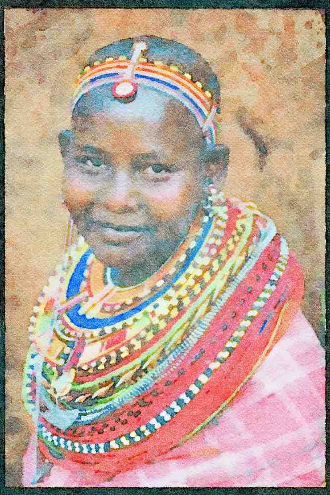 Kenya Africa 253090 Young Masai Woman A4 Limited Edition Watercolour Print