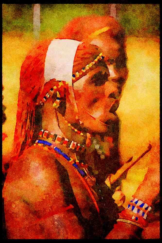 Kenya Africa 253098 Chanting And Dancing Masai A4 Limited Edition Watercolour Print