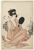 Kitagawa Utamaro mother and child gazing at a hand mirror 1805 Art A4 Photo Print