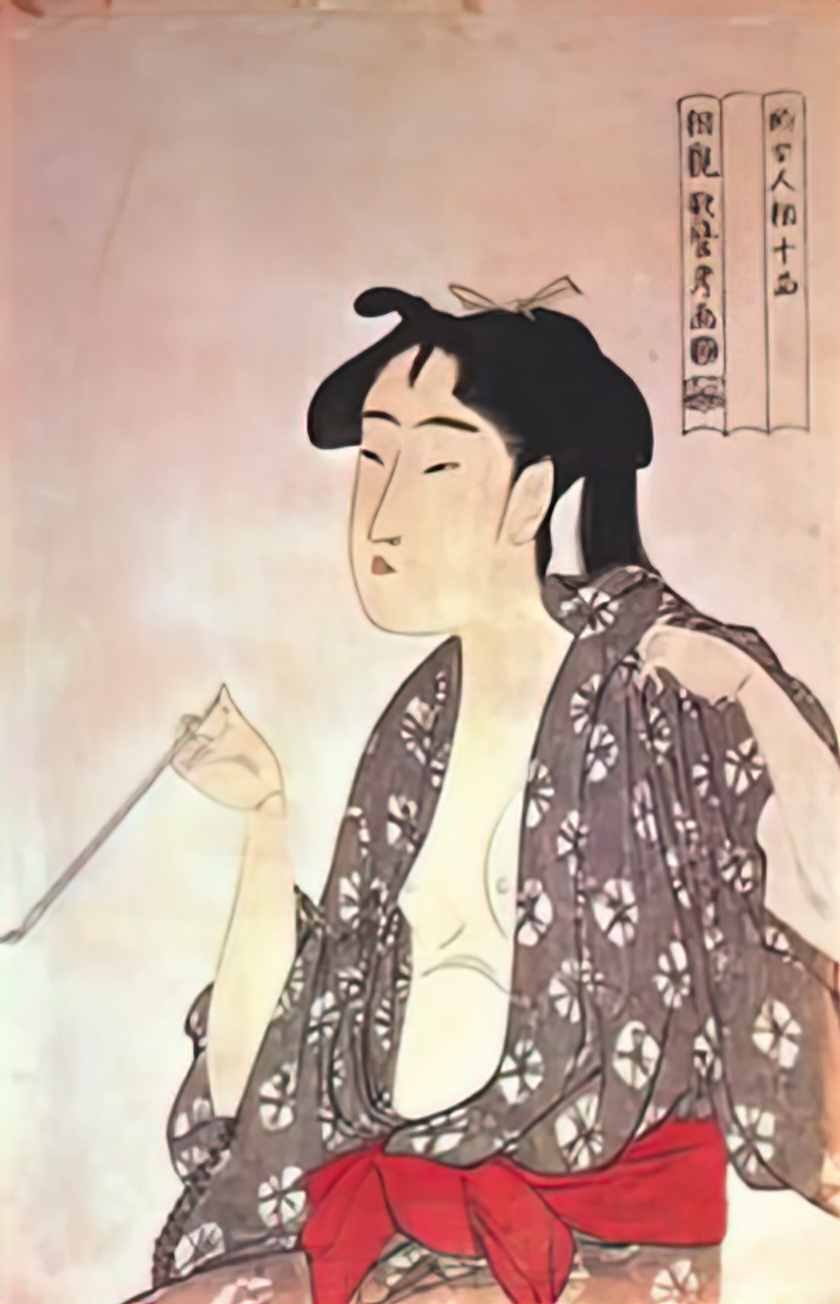 Kitagawa Utamaro woman smoking Art A4 Photo Print