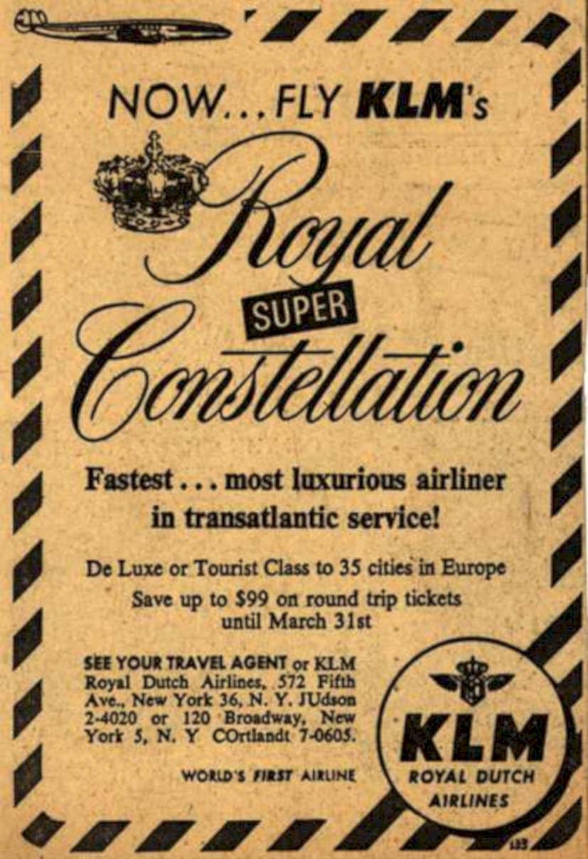 Klm Super Constellation 1 Vintage Retro Advert Ads A4 Photo Print