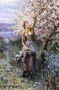 Knight Daniel Ridgeway Gathering Apple Blossoms A4 Photo Print