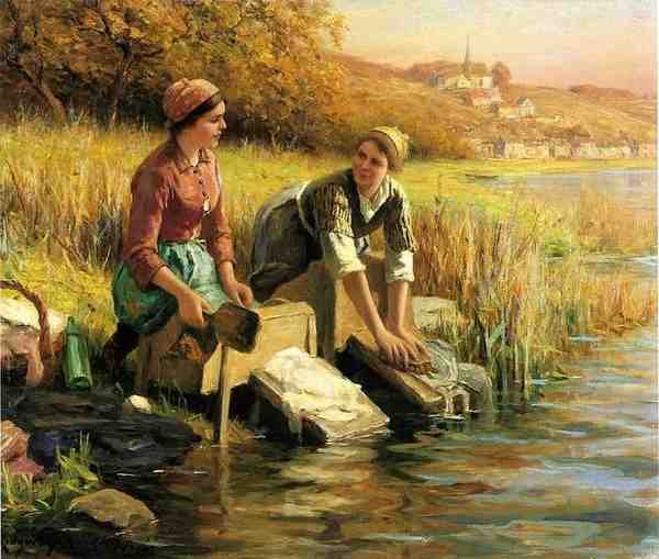 Knight Daniel Ridgway Women Washing Clothes By A Stream A4 Photo Print
