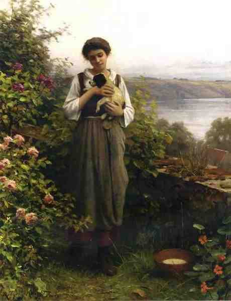 Knight Daniel Ridgway Young Girl Holding A Puppy A4 Photo Print
