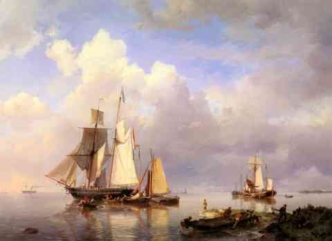 Koekkoek Hermanus Vessels At Anchor In Estuary With Fisherman A4 Photo Print