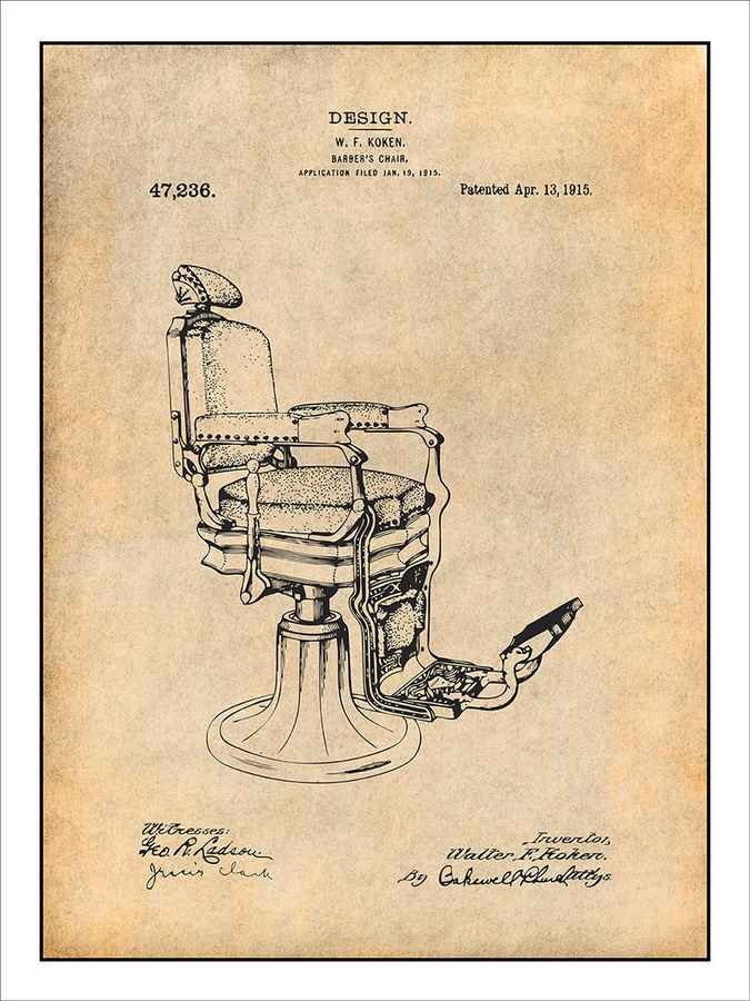 Koken Barbers Chair Patent Drawing 1915 barber advert A4 Photo Print