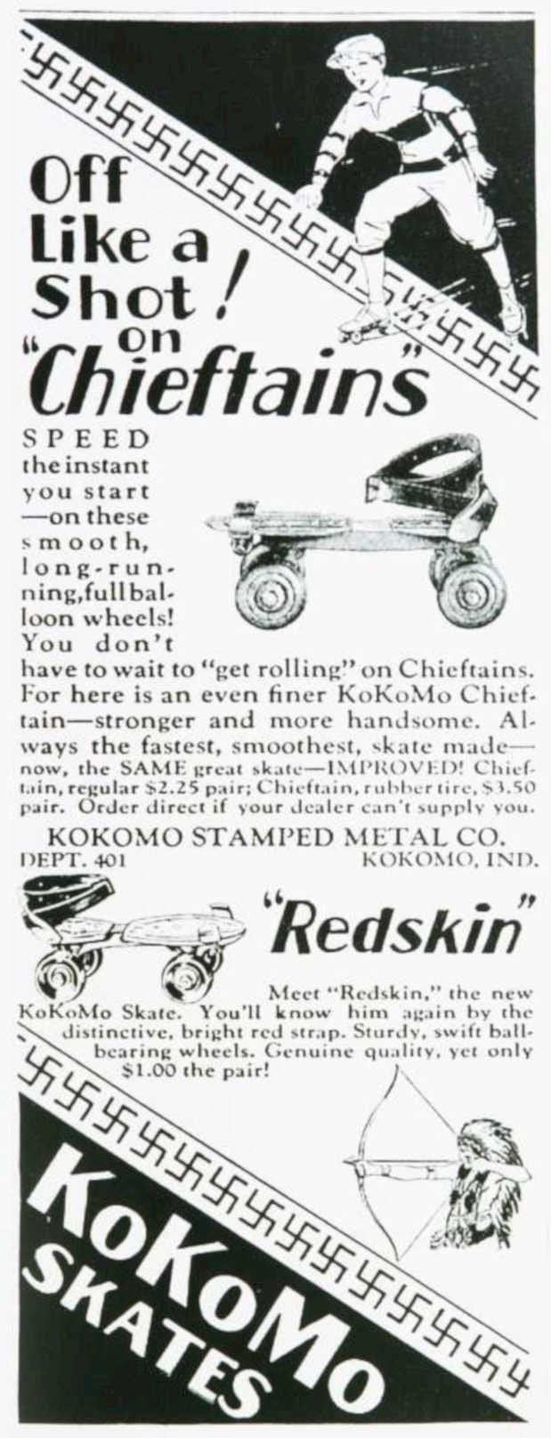 Kokomo Skates Chieftains Vintage Retro Advert Ads A4 Photo Print