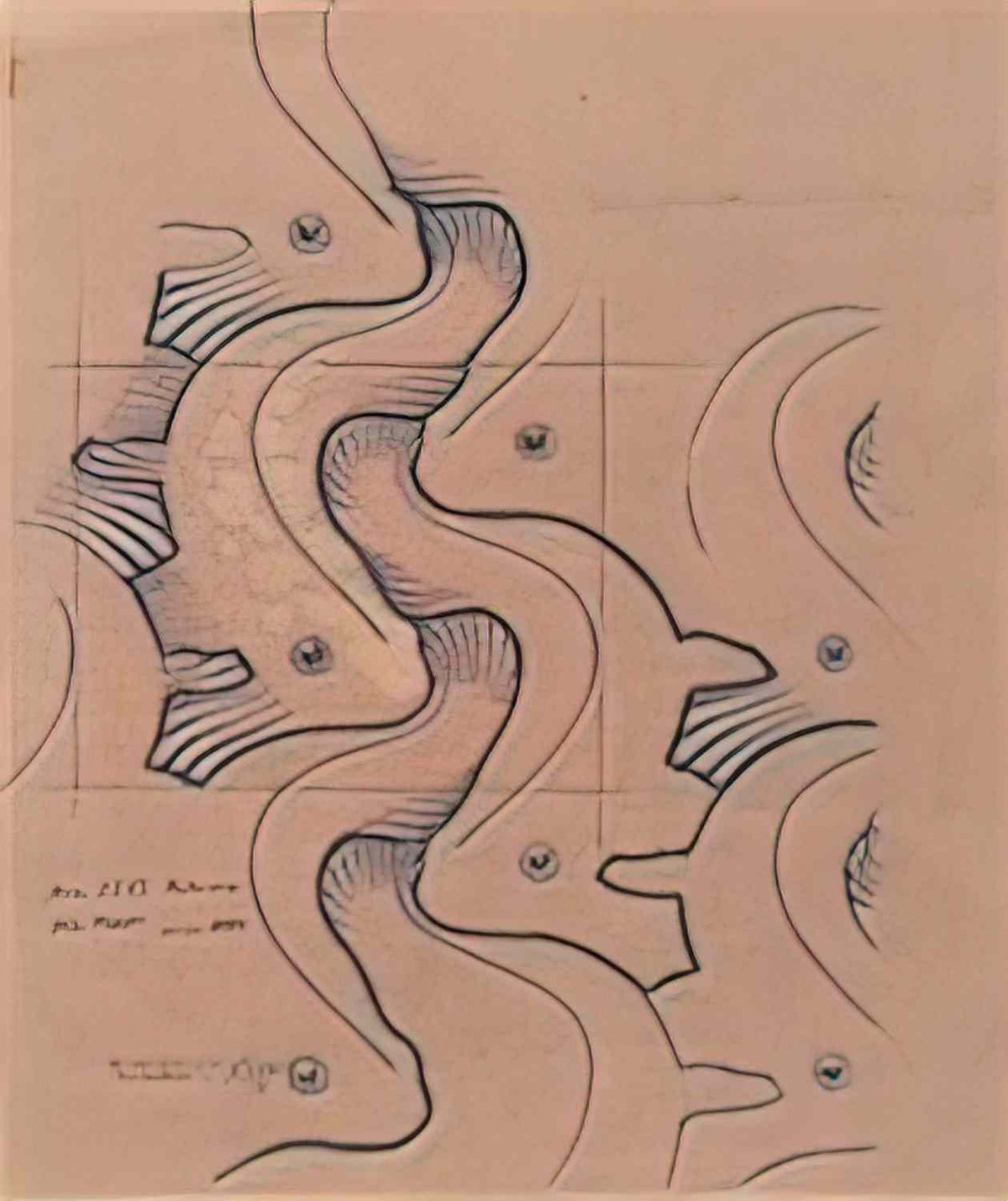 Koloman Moser fabric design with moving waves for backhausen 1902 Art A4 Photo Print