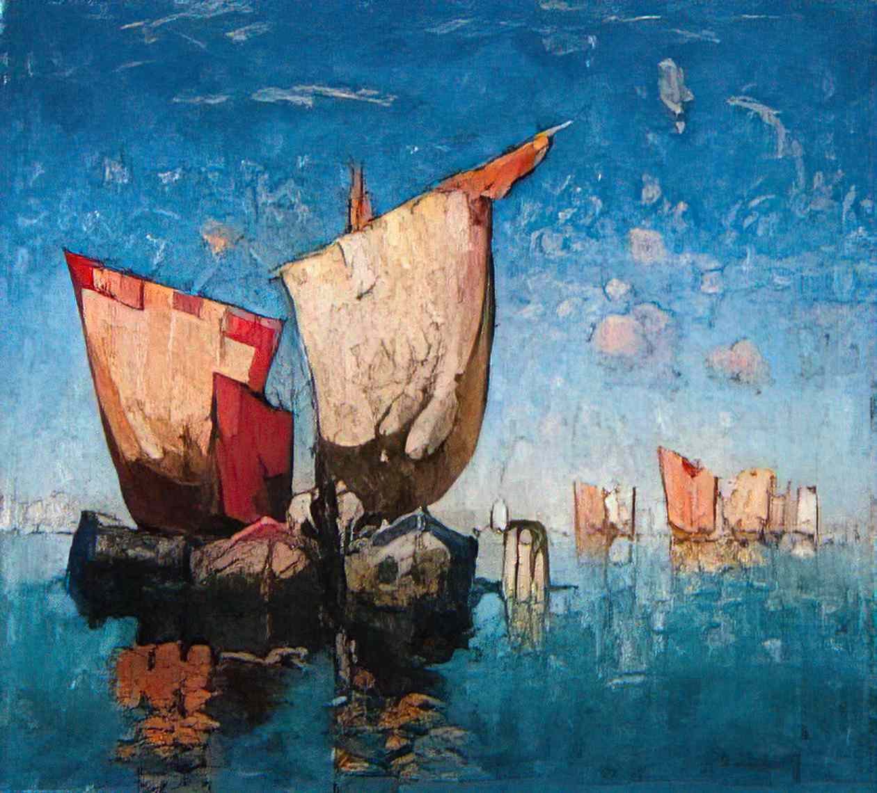 Konstantin Gorbatov boats on calm waters Art A4 Photo Print