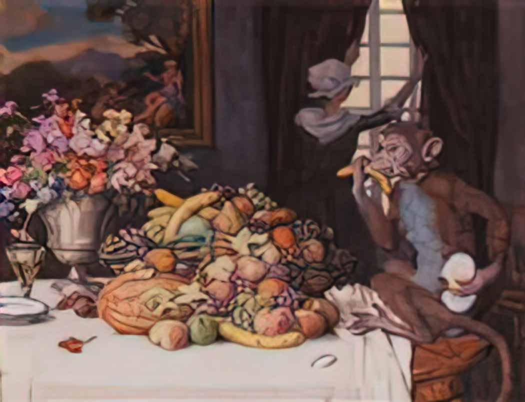Konstantin Somov a greedy monkey Art A4 Photo Print