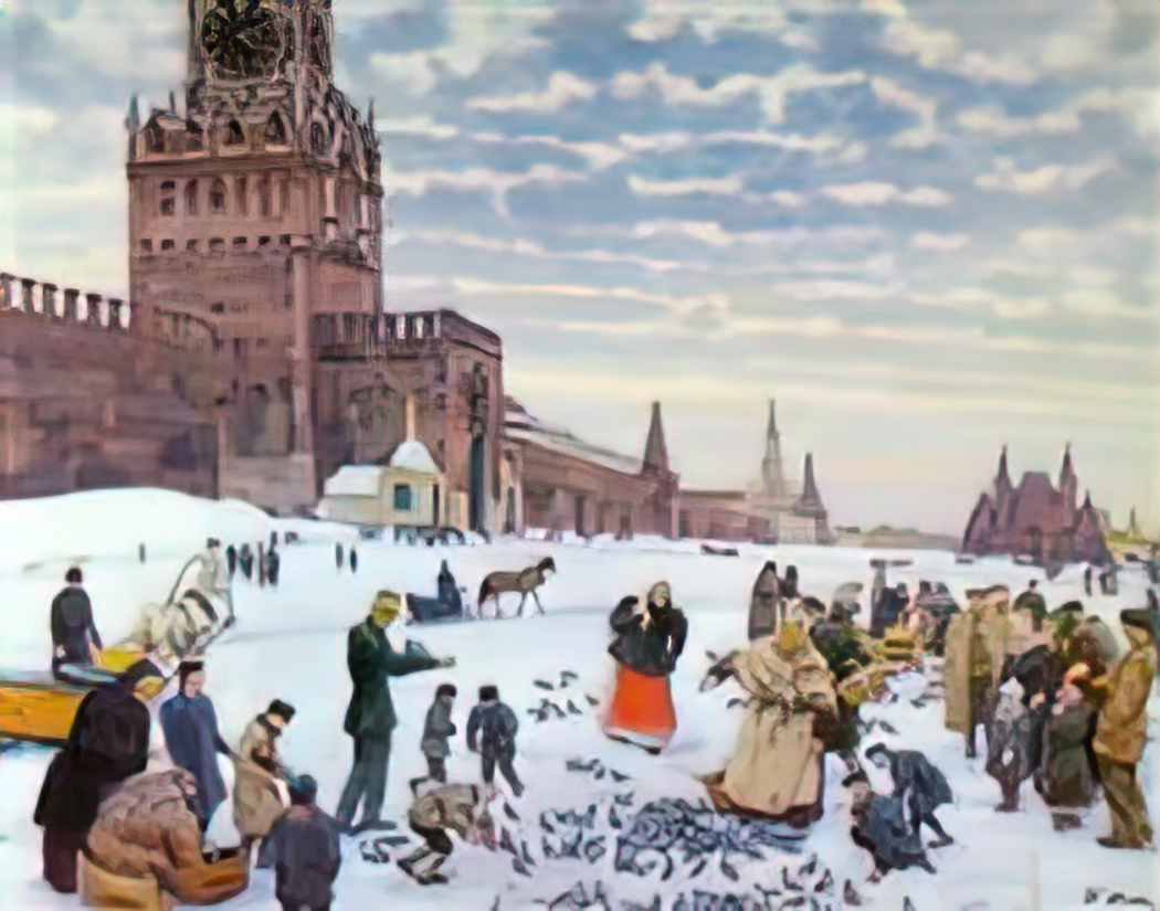 Konstantin Yuon feeding pigeons in red square in the years 1890 1900  Art A4 Photo Print UK