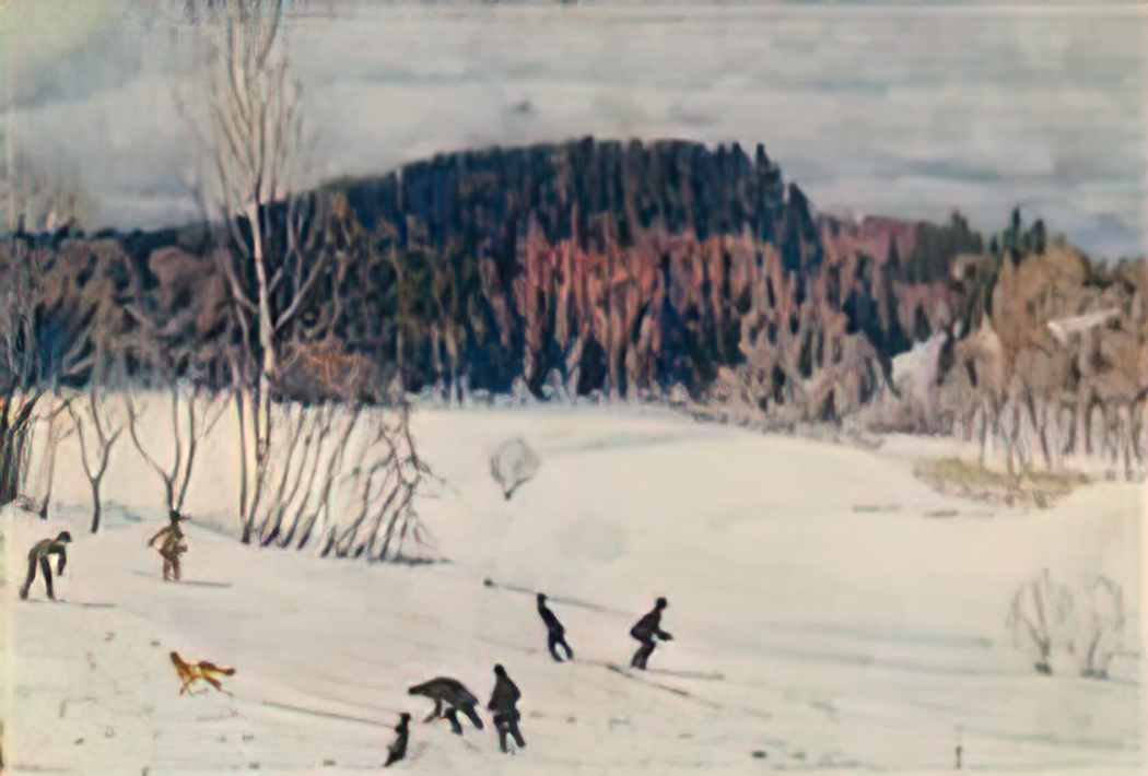 Konstantin Yuon landscape with skiers Art A4 Photo Print